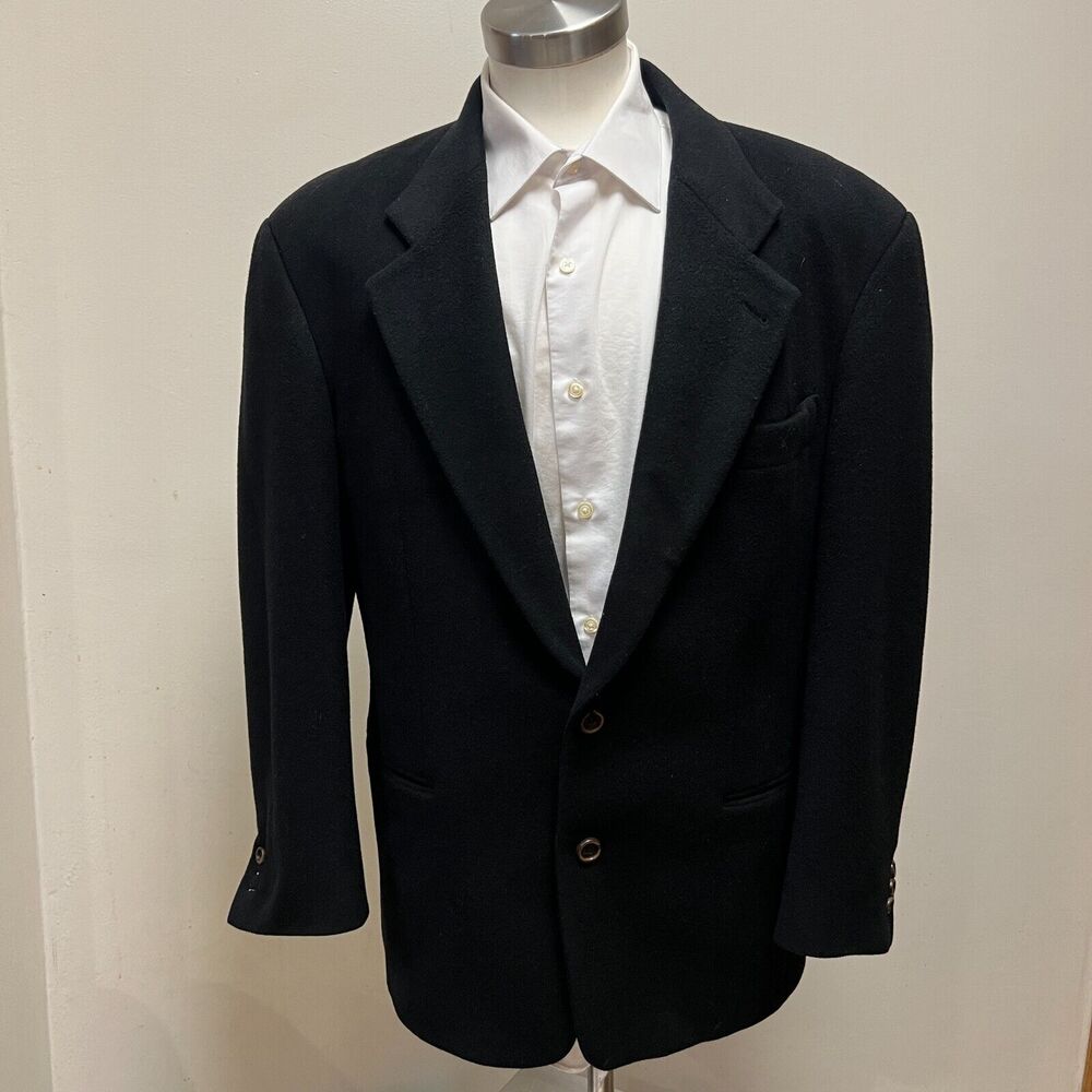 VTG HUGO BOSS Blazer Mens 42R Black Cashmere Wool 2 Button Germany Surgeons Cuff